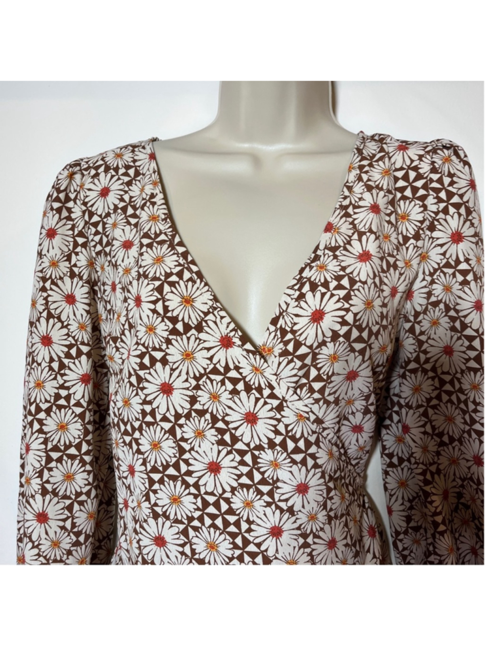 Hippie Dress Retro Boho Indie Folk Floral V-Neck Mini Long Sleeve Flowy Medium - Picture 9 of 13